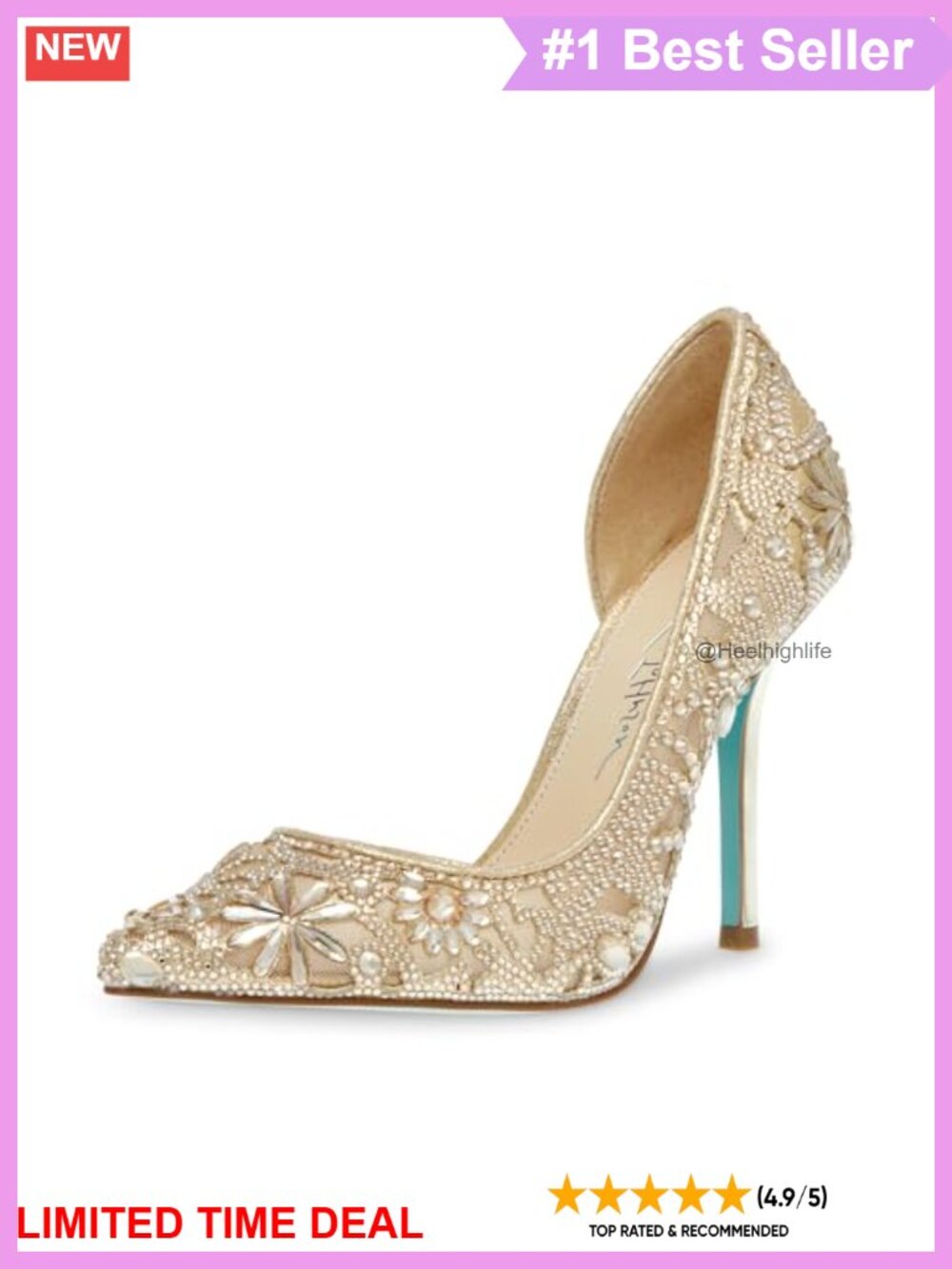 Rhinestone Embellished Stiletto Heel Pump Pointed Toe Slip-On Formal
